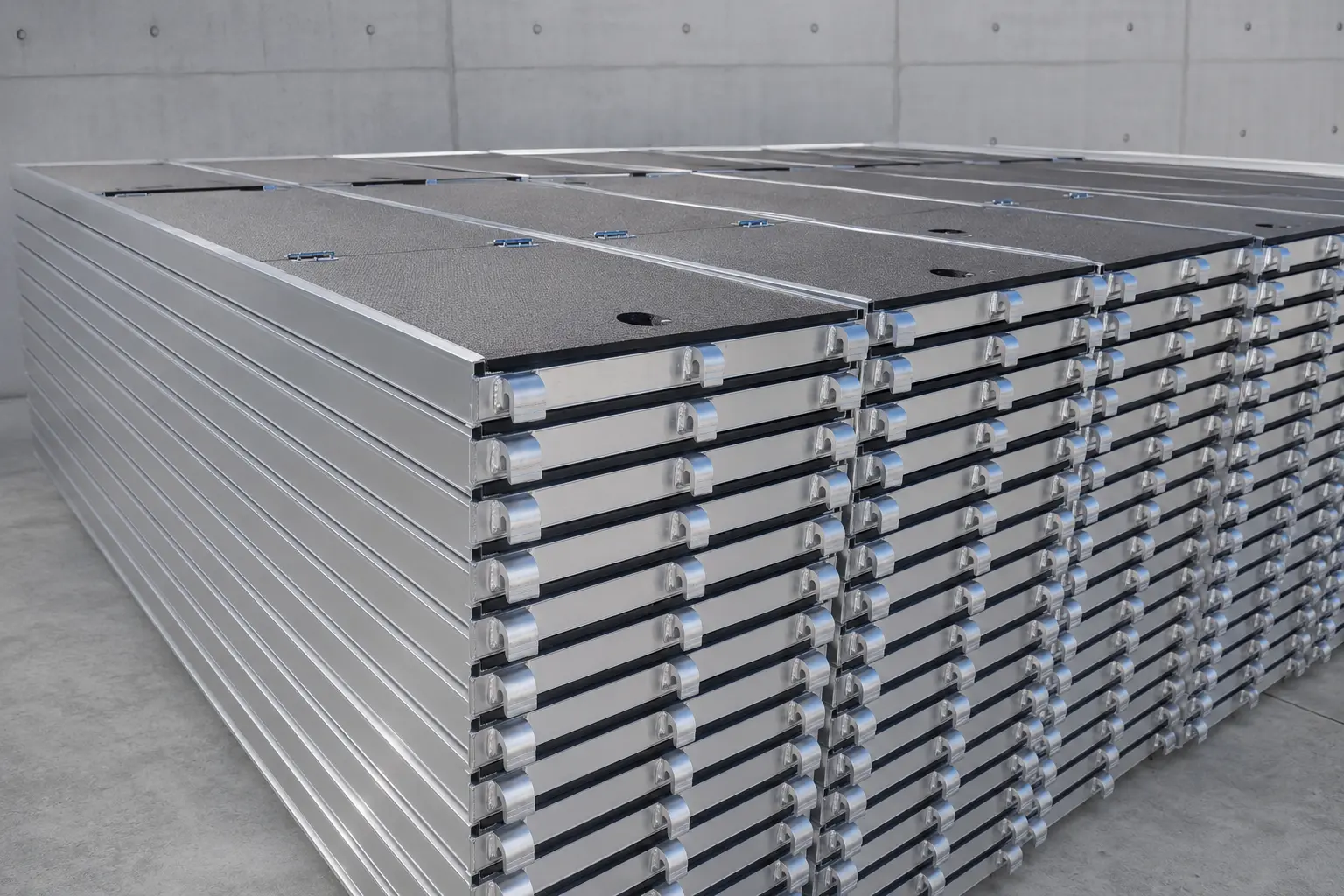 Ułożone aluminiowe podesty rusztowaniowe